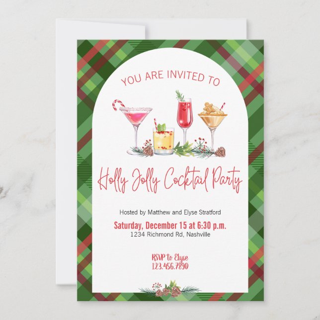 Invitación Fiesta Navidades de Plaid Fiesta de trabajo de cóc (Anverso)
