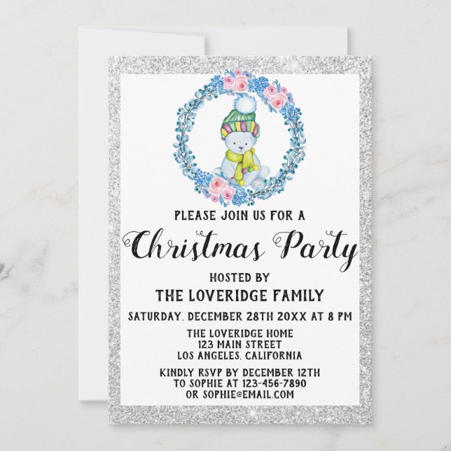 Invitación Fiesta   Navidades de vacaciones de invierno azul  (Anverso)