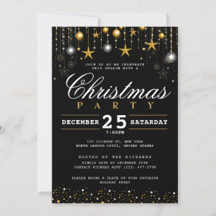 Invitación Fiesta navidades elegantes estrellas Purpurinas de