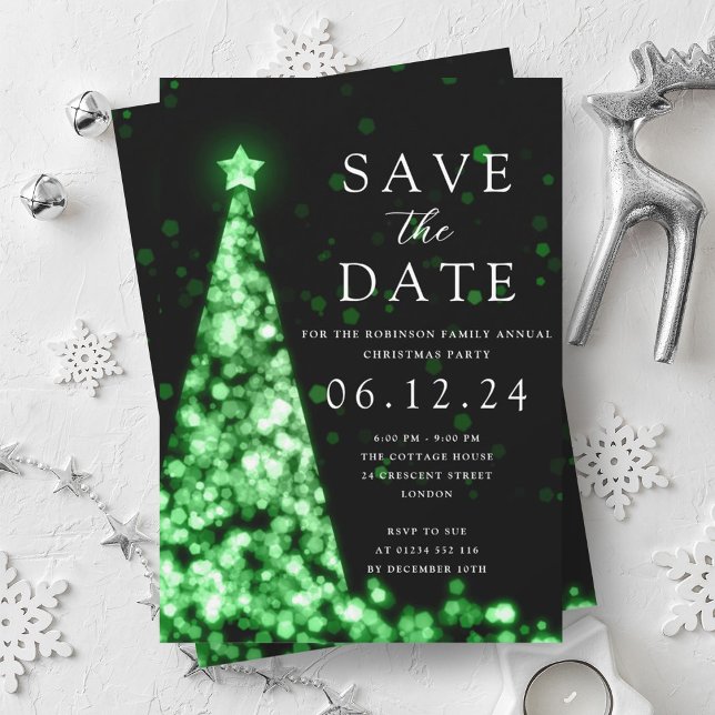 Invitación Fiesta navidades Guardar Glam De Árbol Verde Fecha (Christmas Party Save The Date Green Tree Glam Invitation)