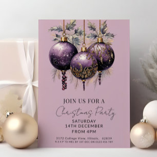 Invitación Fiesta Navidades Purple & Gold Elegant