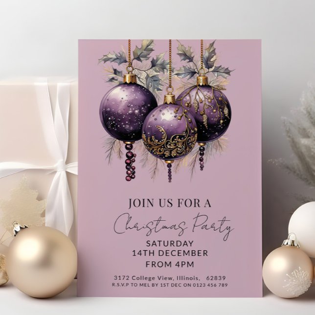 Invitación Fiesta Navidades Purple & Gold Elegant (Subido por el creador)