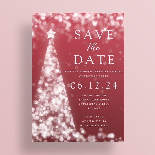 Invitación Fiesta navidades Salven La Fecha Plata Árbol Glam  (Subido por el creador)
