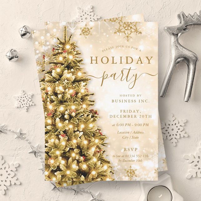 Invitación Fiesta navideña (Gold Christmas Tree Company Holiday Party Invitation)