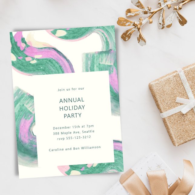 Invitación Fiesta Navideña Abstracta Verde Moderna (Subido por el creador)