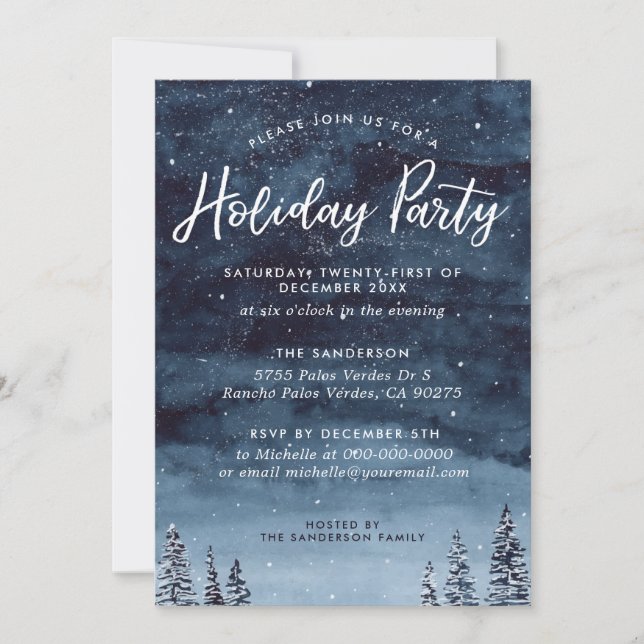 Invitación Fiesta navideña acuarela de invierno de la marina (Anverso)