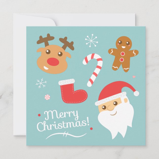 Invitación Fiesta Navideña Adorable con Reno, Santa (Anverso)