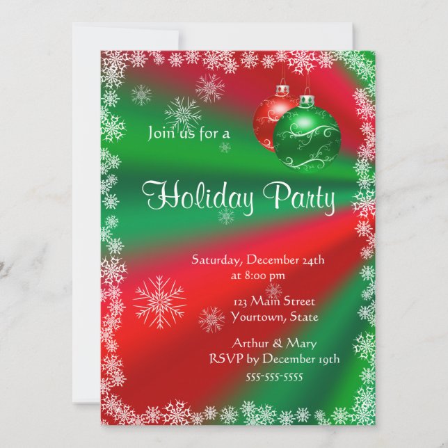 Invitación Fiesta Navideña Alegre en Rojo y Verde (Anverso)