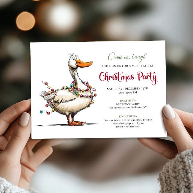 Invitación Fiesta Navideña Alegre Pato Divertida Caprichosa (Christmas Silly Goose Playful Whimsical Party Invite)