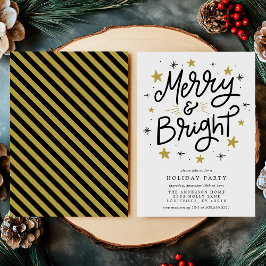 Invitación Fiesta Navideña Alegre y Brillante de Negro y Dora