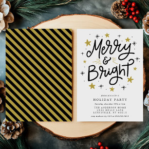 Invitación Fiesta Navideña Alegre y Brillante de Negro y Dora