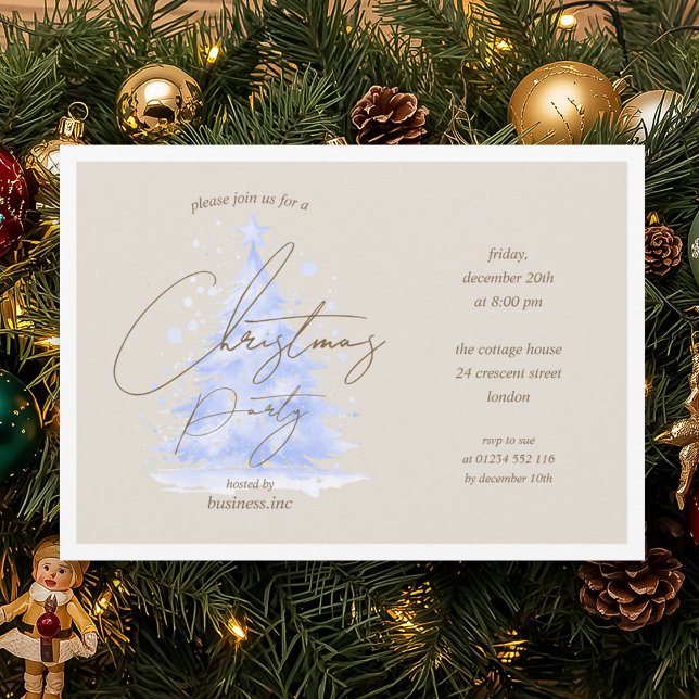 Invitación Fiesta navideña azul (Corporate Blue Christmas Tree Holiday Party Invitation)