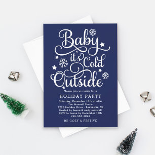 Invitación Fiesta Navideña Azul Marino Baby It's Cold Outside