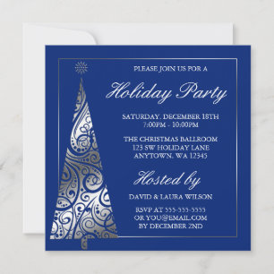 Invitación Fiesta navideña Blue Silver Swirl