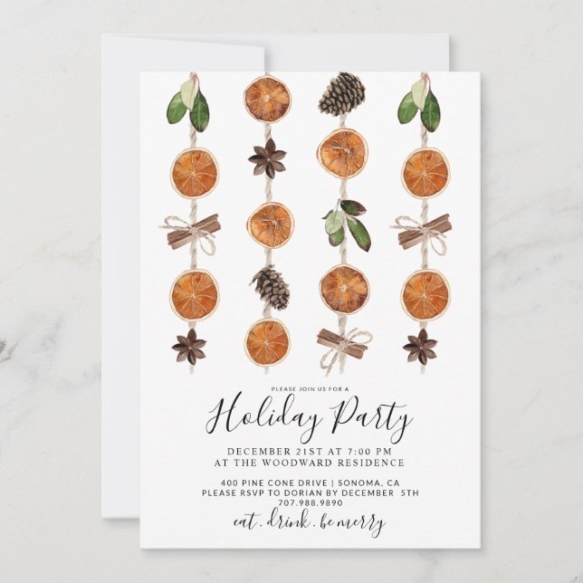 Invitación Fiesta Navideña Boho Cítrico y Especias (Anverso)