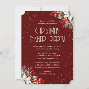 Invitación Fiesta Navideña Botánica Roja Elegante