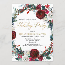 Invitación Fiesta navideña burgundy dorado elegante