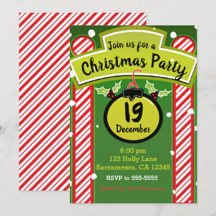 Invitación Fiesta navideña caprichosa de menta roja