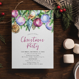 Invitación Fiesta Navideña con Adornos Acuarela
