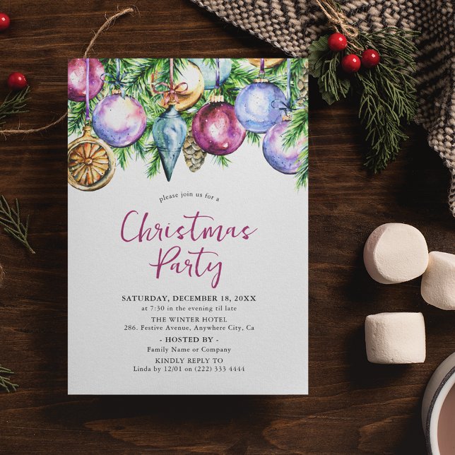 Invitación Fiesta Navideña con Adornos Acuarela (Subido por el creador)