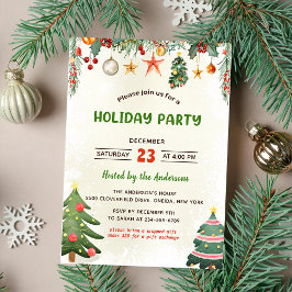Invitación Fiesta navideña con adornos verdes