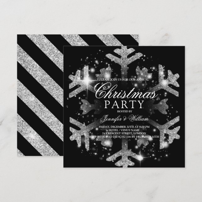 Invitación Fiesta navideña con copas de nieve para Purpurina  (Anverso / Reverso)
