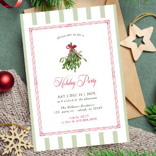 Invitación Fiesta Navideña con Lazo de Muérdago y Rayas
