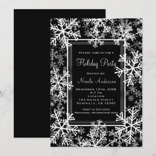 Invitación Fiesta Navideña Copos de Nieve Modernos en Blanco