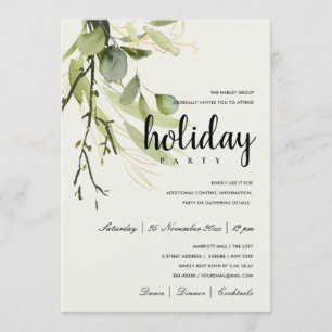 Invitación FIesta NAVIDEÑA CORPORATIVA FOLLAJE DORADO VERDE F