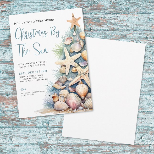 Invitación Fiesta Navideña Costera (Coastal Christmas Party Invitation)