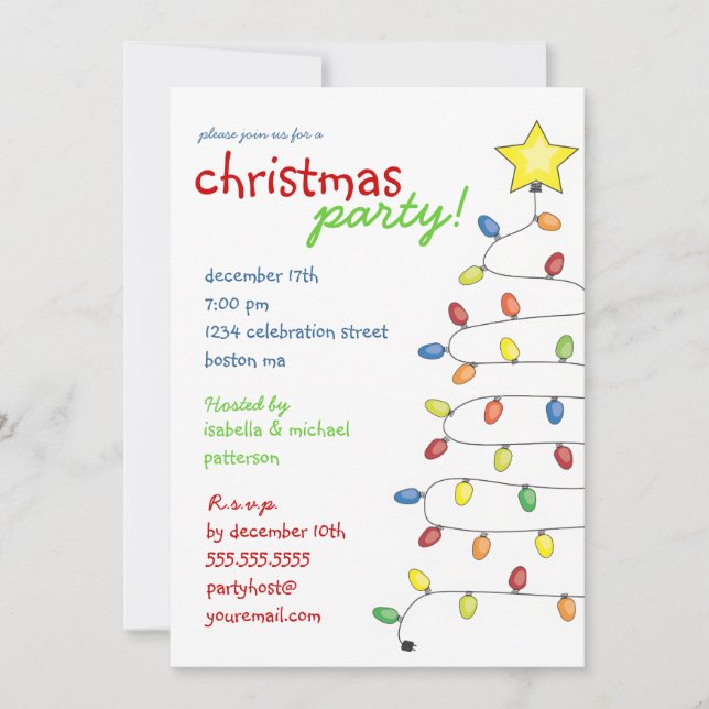 Invitación Fiesta navideña de árbol de Navidad (Anverso)