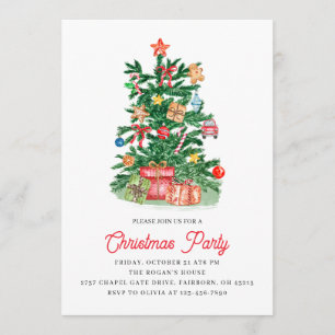 Invitación Fiesta Navideña de Árbol de Navidad con Acuarela F