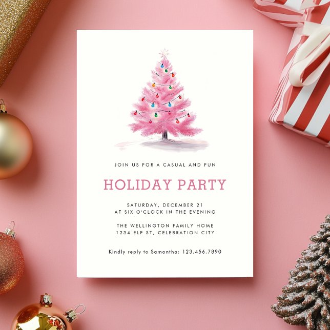 Invitación Fiesta navideña de árbol de Navidad rosa (Subido por el creador)