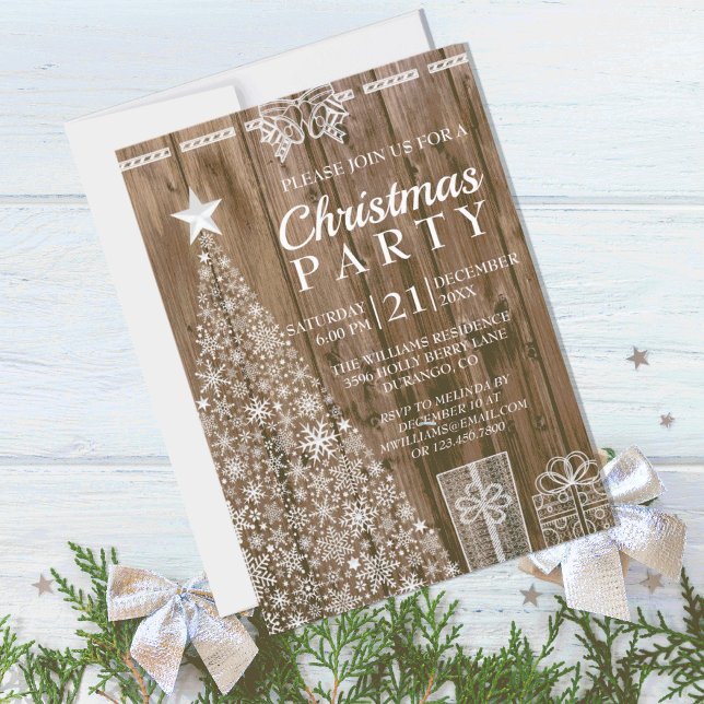 Invitación Fiesta navideña de árboles de maderas rusas ( SWEET RUSTIC BARNWOOD CHRISTMAS TREE HOLIDAY PARTY INVITATION)