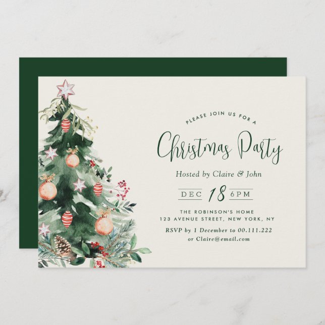 Invitación fiesta navideña de árboles de navidad (Anverso / Reverso)