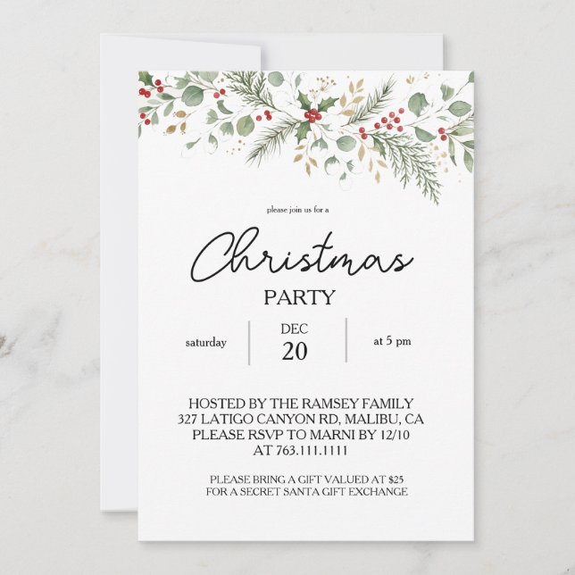 Invitación Fiesta Navideña de Botánica de Invierno (Anverso)