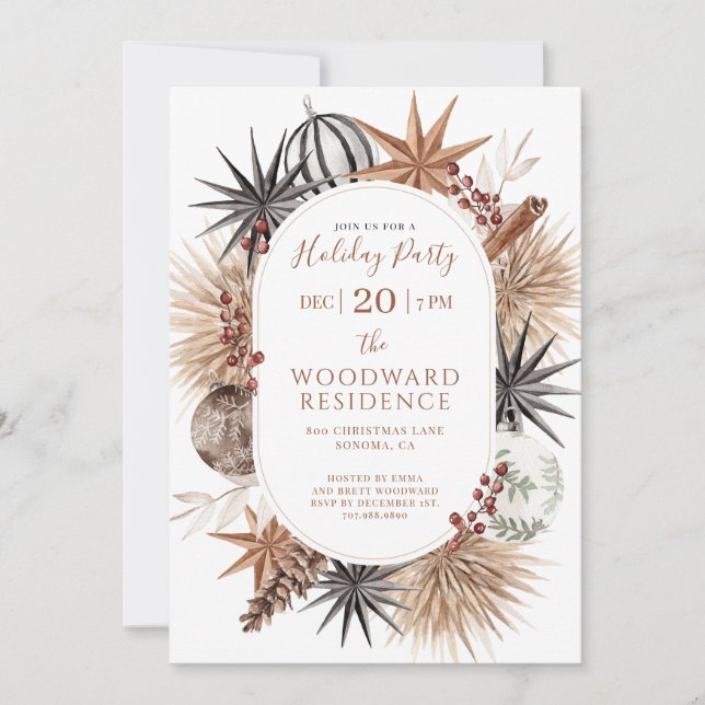 Invitación Fiesta Navideña de Botánicos Secos Boho  (Anverso)