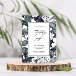 Invitación Fiesta navideña de caligrafía botánica azul rústic