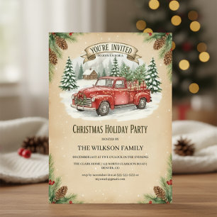 Invitación Fiesta Navideña de Camioneta Roja Rústica