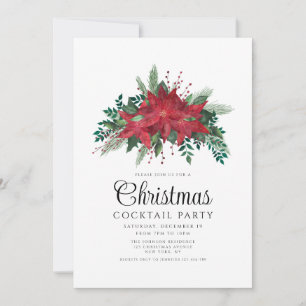 Invitación Fiesta Navideña de Cóctel con Poinsettia Roja Fest