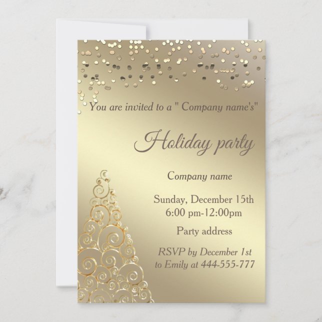 Invitación Fiesta navideña de confeti dorado (Anverso)