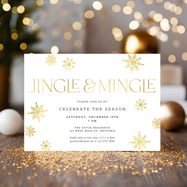 Invitación Fiesta navideña de copas de nieve de oro blanco ca (Subido por el creador)