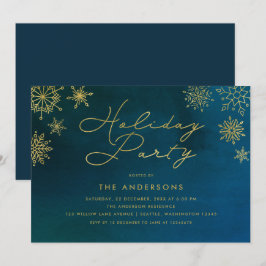 Invitación Fiesta navideña de copas de nieve doradas