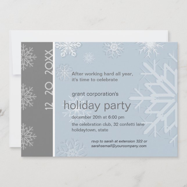 Invitación Fiesta navideña de copos de nieve (Anverso)