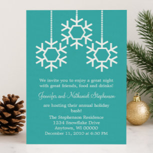 Invitación Fiesta navideña de copos de nieve en caída, turque