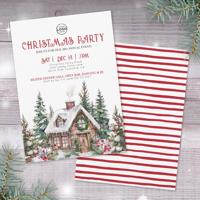 Invitación Fiesta Navideña de Empresa Festiva (Festive Winter Watercolor Business Christmas Party Invitation )