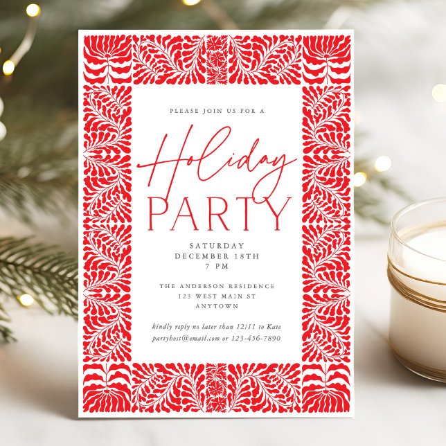 Invitación Fiesta navideña de estilo Red Elegant Arts & Craft (Subido por el creador)