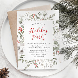 Invitación Fiesta Navideña de Follaje Invernal y Bayas de Ace