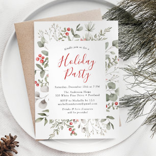 Invitación Fiesta Navideña de Follaje Invernal y Bayas de Ace