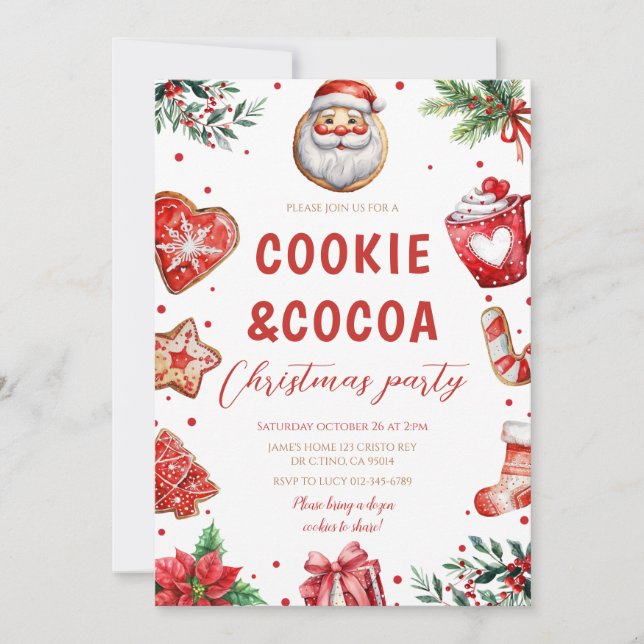 Invitación Fiesta navideña de galletas y Navidades de cacao (Anverso)